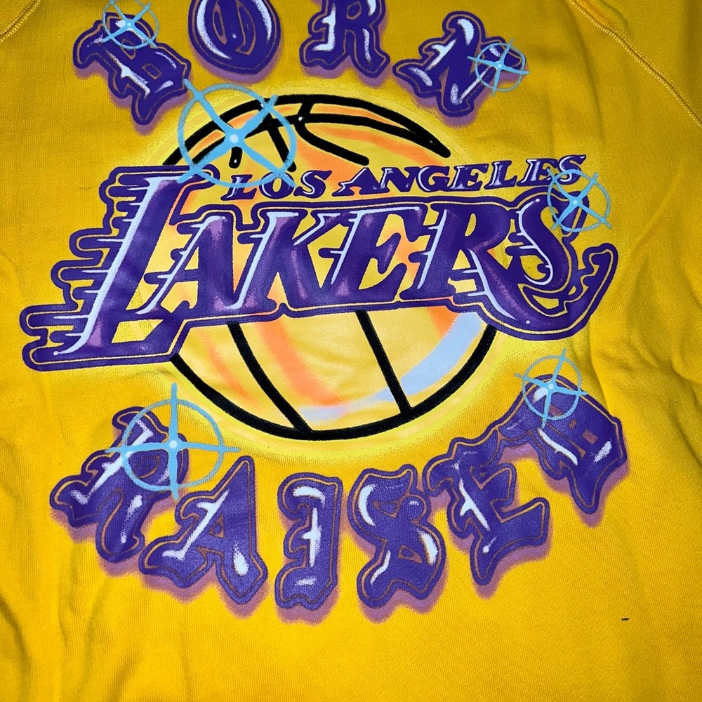 BORN X RAISED X LOS ANGELES LAKERS AIRBRUSH YELLOW HOODIE